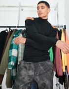 Asos Design Muscle Fit Long Sleeve Cold Shoulder T-shirt In Black