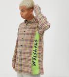 Collusion Oversized Drop Shoulder Check Shirt With Graffiti Print - Brown