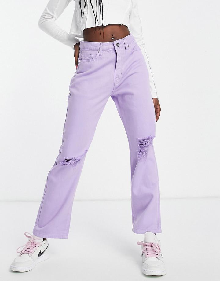 Naanaa High Waisted Straight Leg Jeans In Lilac-purple