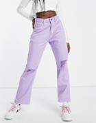 Naanaa High Waisted Straight Leg Jeans In Lilac-purple