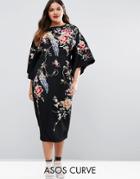 Asos Curve Embroidered Kimono Midi Dress - Black