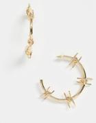 Asos Design Hoop Earrings In Barbed Wire Design In Gold Tone