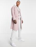 Topman Relaxed Faux Wool Overcoat In Pink