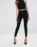 Asos Ridley Skinny Jeans In Washed Black With Buckles And Biker Details - Black
