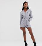 Missguided Tall Utility Belted Romper In Gray - Gray