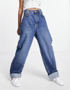 Topshop Over Sized Mom Recycled Cotton Blend Jeans In Mid Blue-blues