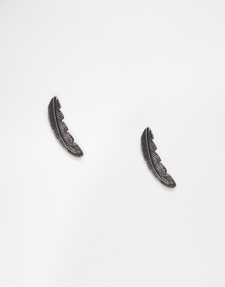 Pilgrim Feather Stud Earrings - Hematite
