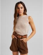 Bershka Cropped Knitted Vest In Camel-neutral