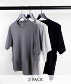 Pull & Bear 3 Pack T-shirt In White, Black & Gray-multi