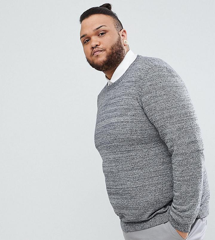 Asos Plus Cotton Sweater In Black And White Twist - Gray