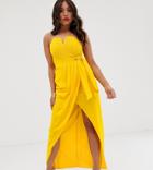 Tfnc Petite Bandeau Wrap Midaxi Dress With Pleated Detail In Yellow - Yellow