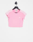 Adidas Originals Adicolor Three Stripe Cropped T-shirt In Bliss Pink-blue