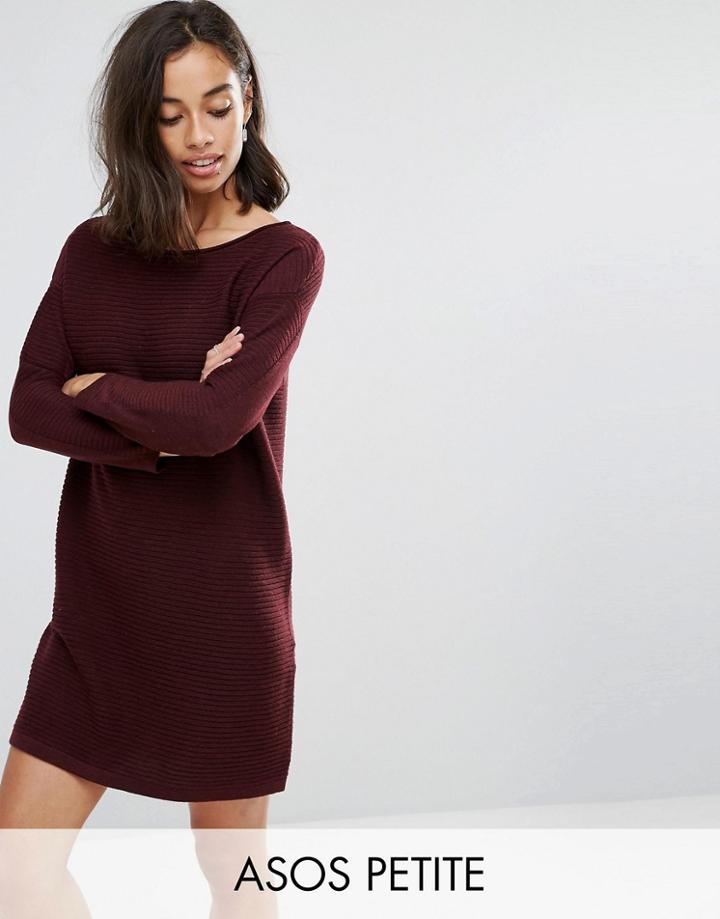 Asos Petite Sweater Dress In Ripple Stitch - Red