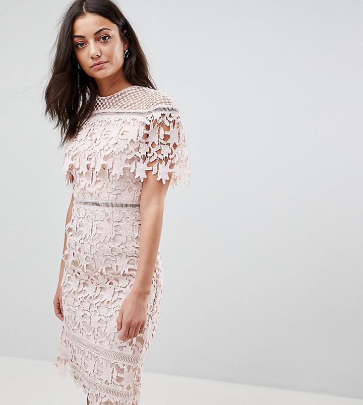Chi Chi London Tall Lace High Neck Pencil Midi Dress - Pink