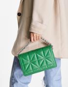 Topshop Cali Quilted Chain Crossbody Bag In Green