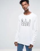 Asos Longline Long Sleeve T-shirt With Faded Print - White