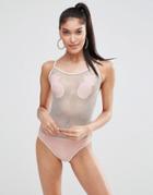 Missguided Pineapple Fishnet Swimsuit - Pink
