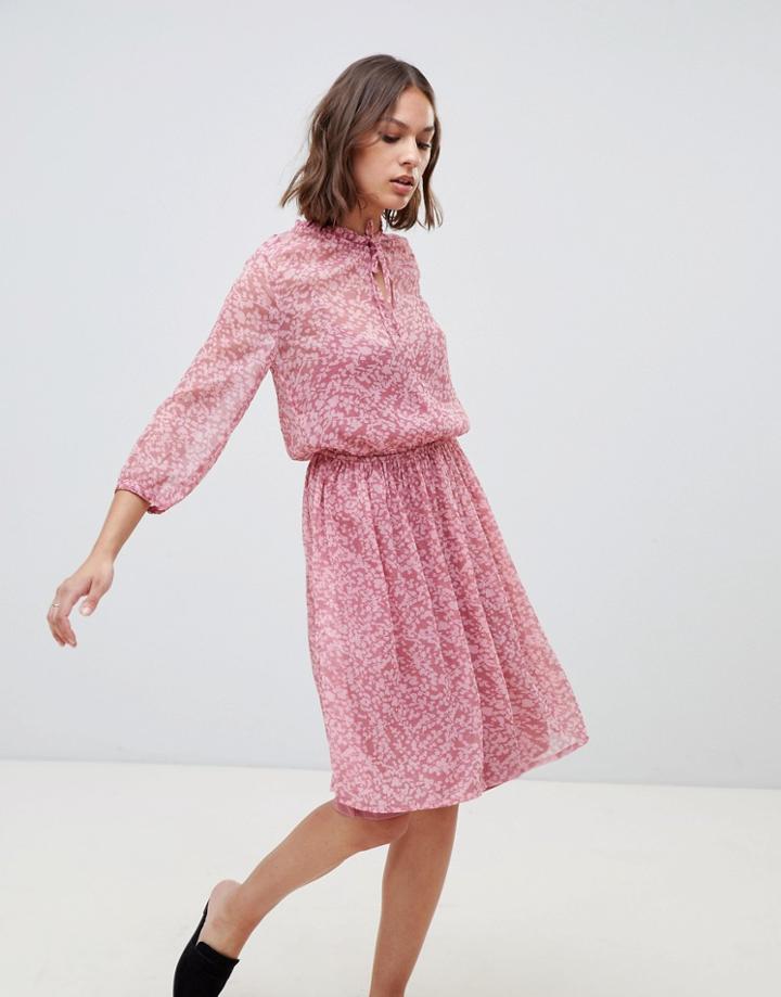 Ichi Floral High Neck Dress-pink