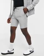 Asos Design Matching Smart Skinny Shorts With Drawstring Waist In Grid Check Gray Heather-brown