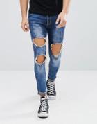 Liquor N Poker Thigh Rip Dark Blue Wash Super Skinny Jeans - Blue