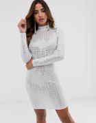 Flounce London Statement Shoulder Mini Dress In White Metallic - White