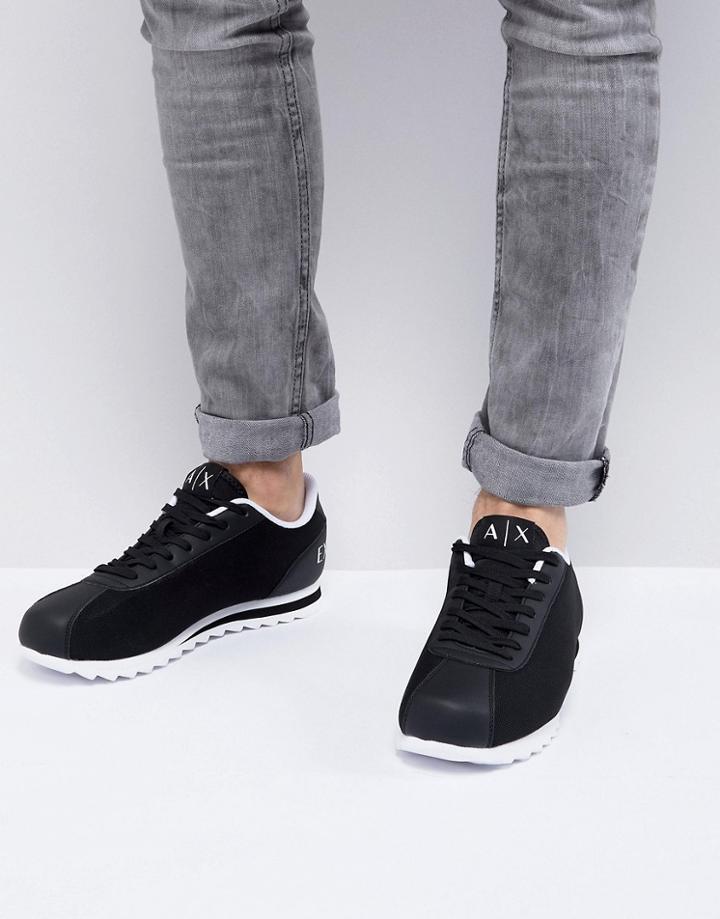 Armani Exchange Logo Bowling Sneakers In Black - Black