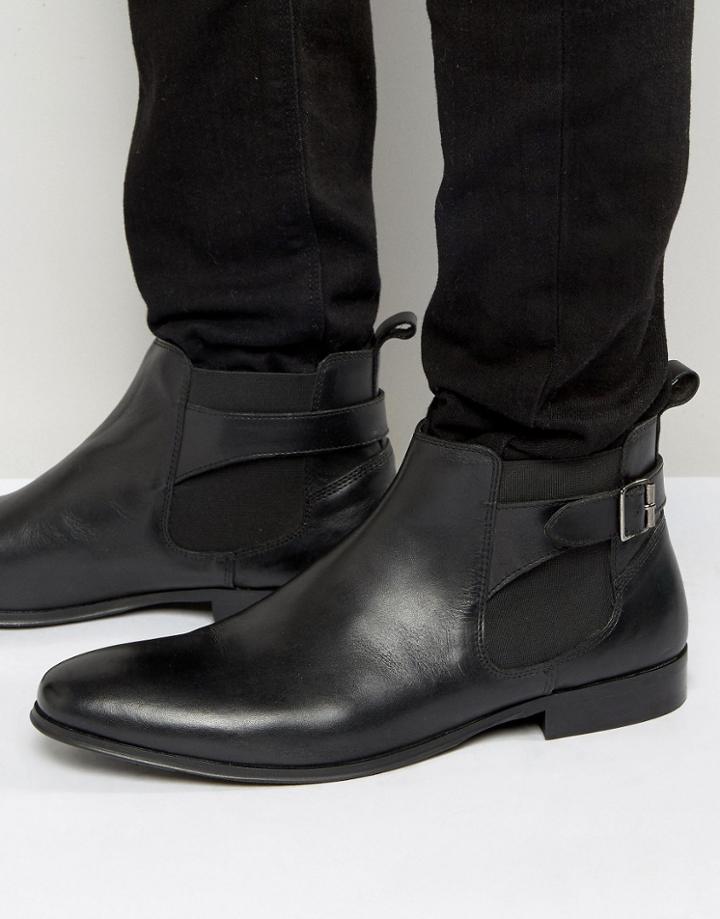 Kg By Kurt Geiger Buckle Chelsea Boots In Black Leather - Black