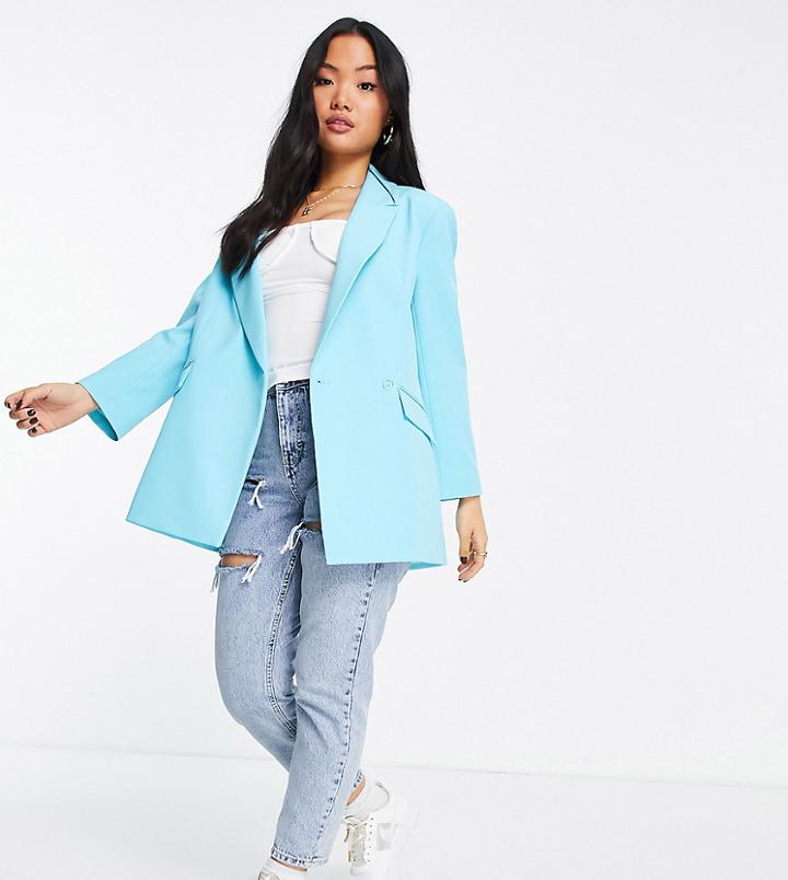 Asos Design Petite Pop Blazer In Turquoise-blues