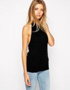 Asos Knitted Halter Top In Fluffy Alpaca - Black