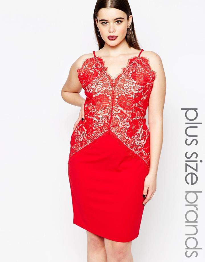 Missguided Plus Lace Strappy Dress - Red