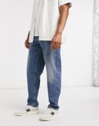 Asos Design Baggy Jeans In Dirty Mid Blue Wash-blues