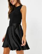 Flounce London Flippy Wrap Satin Mini Skirt With Tie Waist In Black