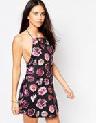 Motel Shadow Halter Dress In Dried Roses Print - Dried Roses