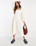Y.a.s Shirred Jacquard Spot Dress In Cream-white