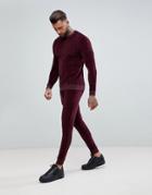 Asos Tracksuit Muscle Sweatshirt/ Super Skinny Jogger In Burgundy Velour - Red