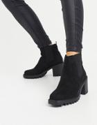 River Island Faux-suede Chunky Heeled Gusset Boot In Black