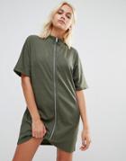 Daisy Street Oversized Dress With Zip Front - Green