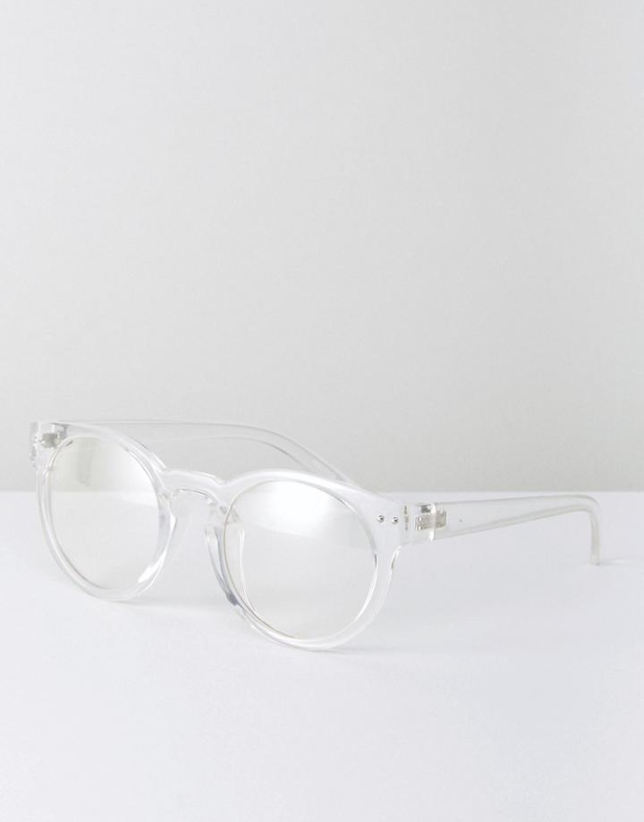 Asos Round Glasses In Clear With Clear Lens - Clear