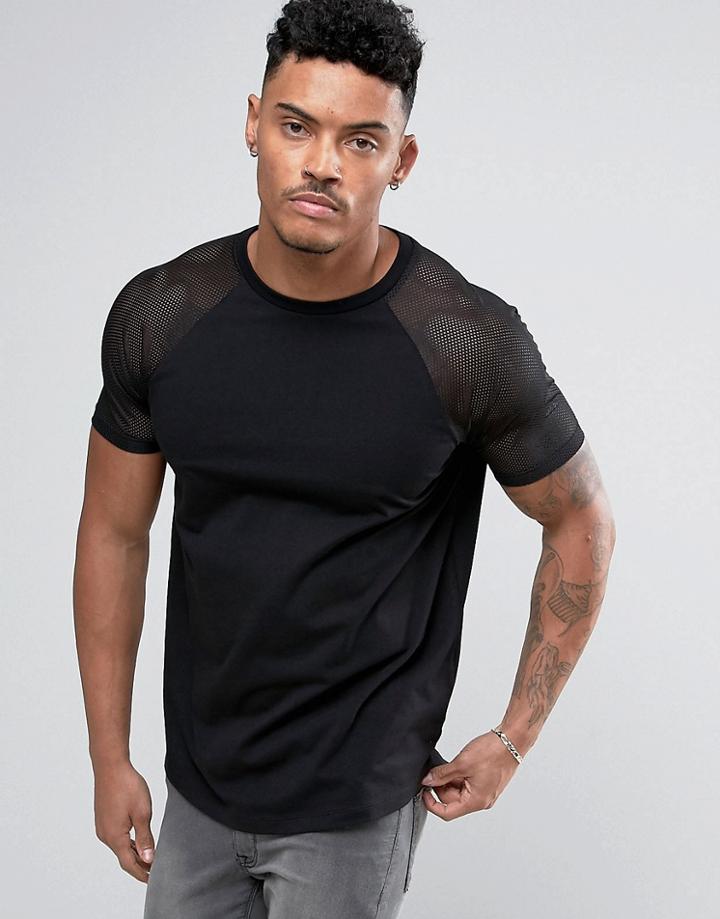 Asos T-shirt With Contrast Mesh Sleeves - Black