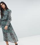 Influence Tall Keyhole Frill Sleeve Floral Midi Dress - Multi
