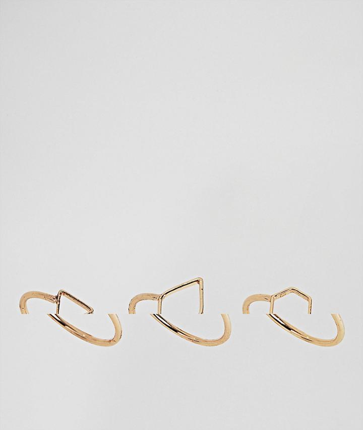 Asos Pack Of 3 Open Shape Pinky Rings - Gold
