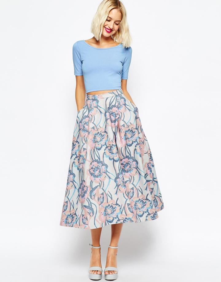 Asos Premium Wool Full Midi Skirt In Winter Pastel - Pastel Jacquard