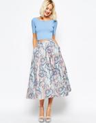 Asos Premium Wool Full Midi Skirt In Winter Pastel - Pastel Jacquard