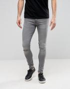 Ringspun Super Skinny Jeans With Knee Rips - Gray