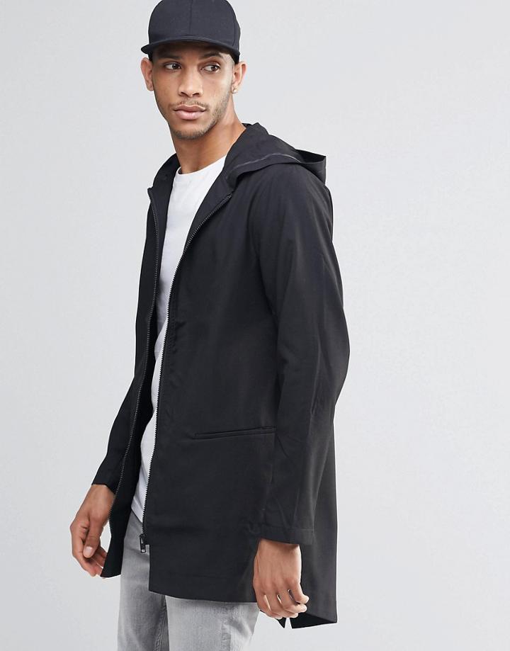 Pull & Bear Lightweight Parka In Black - Black