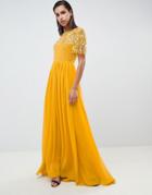 Virgos Lounge Rahaya Contrast Embellished Maxi Dress In Mustard - Yellow