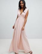 Asos Design Premium Lace Insert Pleated Maxi Dress - Pink