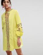 Asos Long Sleeve Embroidered Mini Sundress-black