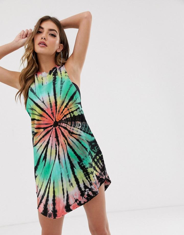 Asos Design Bright Tie Dye Tank Dress-multi