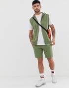Asos Design Tracksuit Sleeveless Zip Up Hoodie / Skinny Short In Green - Green
